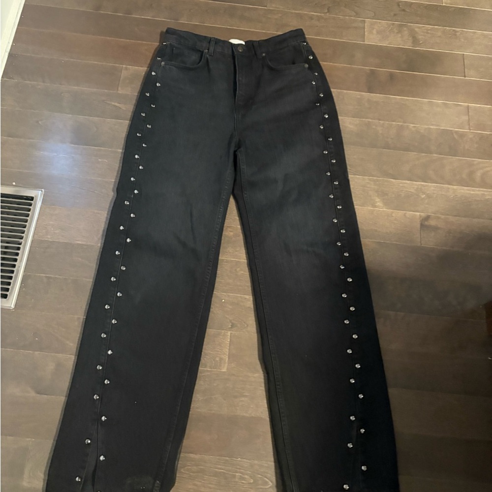 Reformation Black Studded Straight Leg Jeans